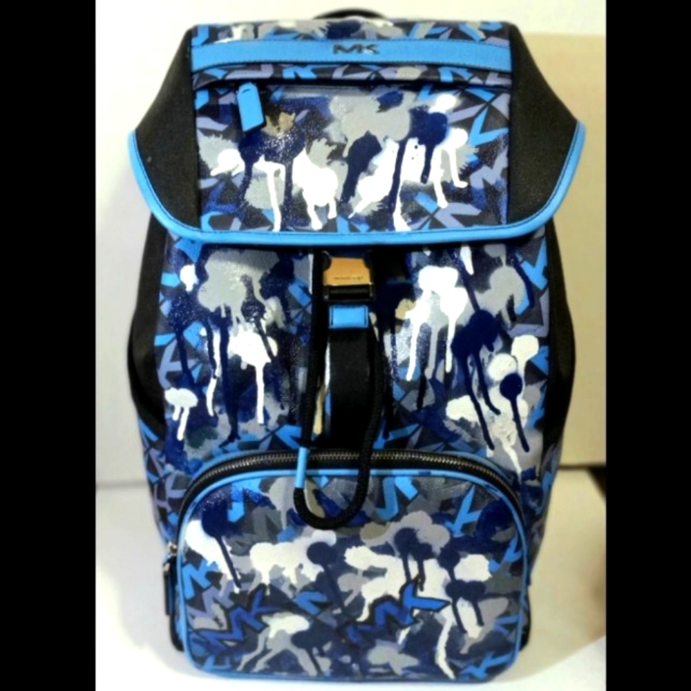 AUTHENTIC  LTD EDITION URBAN Michael Kors Hudson Blue PVC Logo Sport Backpack